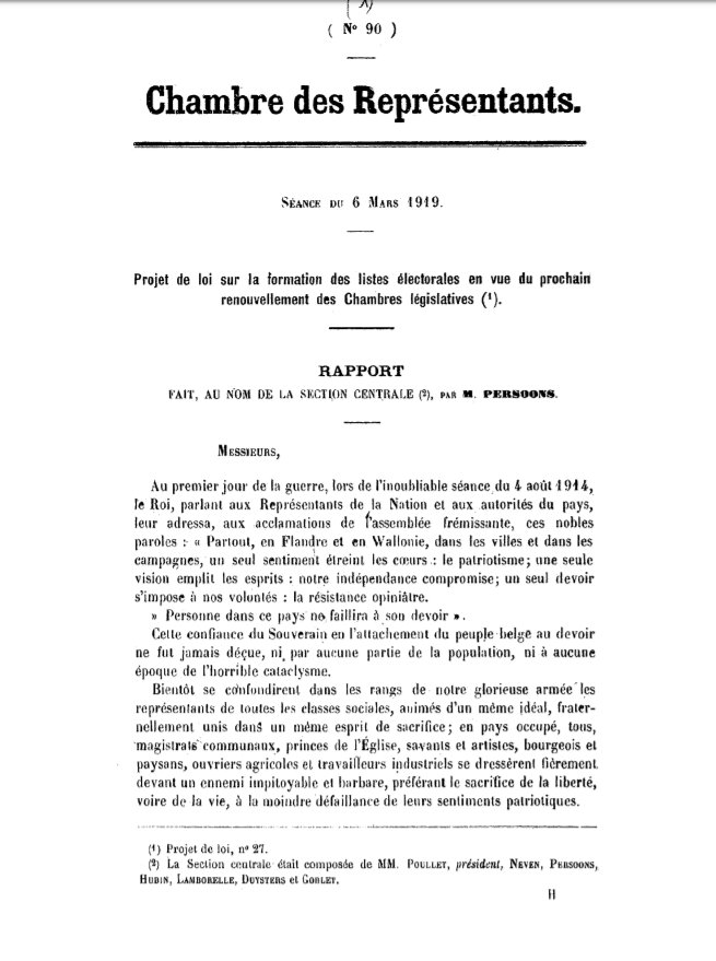 Rapport de la Section centrale de la Chambre